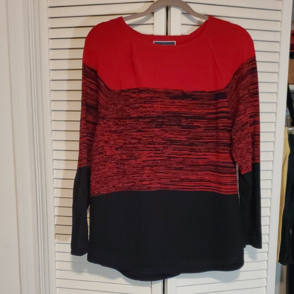 Karen Scott Red and Black Striped Blouse